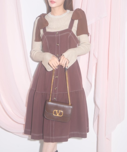 tocco closet（トッコ　クローゼット）の「【ZOZO限定】リボンショルダージャンパースカート（ジャンパースカート・レディース・ブラック/ブラウン/ワインレッド・M）」の17枚目の写真