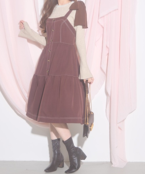 tocco closet（トッコ　クローゼット）の「【ZOZO限定】リボンショルダージャンパースカート（ジャンパースカート・レディース・ブラック/ブラウン/ワインレッド・M）」の15枚目の写真
