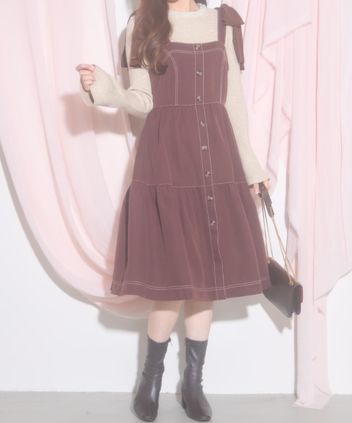 tocco closet（トッコ　クローゼット）の「【ZOZO限定】リボンショルダージャンパースカート（ジャンパースカート・レディース・ブラック/ブラウン/ワインレッド・M）」の16枚目の写真