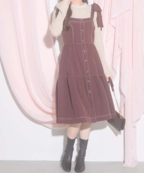 tocco closet（トッコ　クローゼット）の「【ZOZO限定】リボンショルダージャンパースカート（ジャンパースカート・レディース・ブラック/ブラウン/ワインレッド・M）」の14枚目の写真