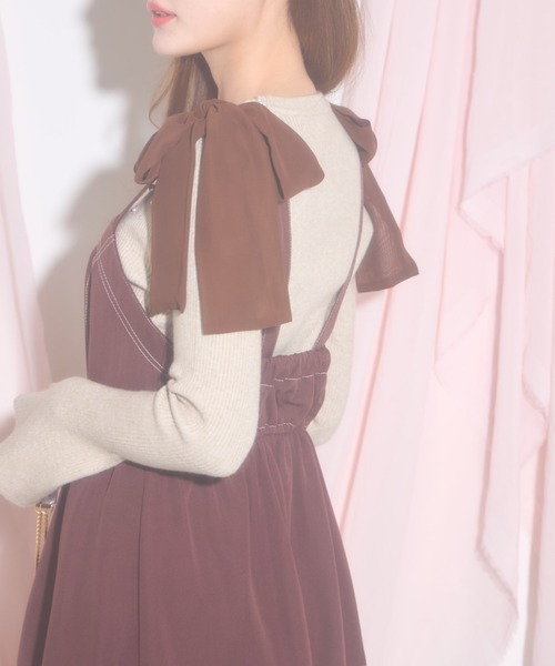 tocco closet（トッコ　クローゼット）の「【ZOZO限定】リボンショルダージャンパースカート（ジャンパースカート・レディース・ブラック/ブラウン/ワインレッド・M）」の20枚目の写真
