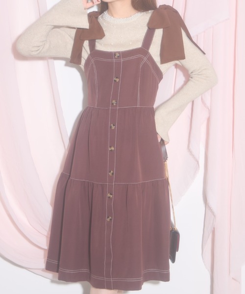 tocco closet（トッコ　クローゼット）の「【ZOZO限定】リボンショルダージャンパースカート（ジャンパースカート・レディース・ブラック/ブラウン/ワインレッド・M）」の18枚目の写真