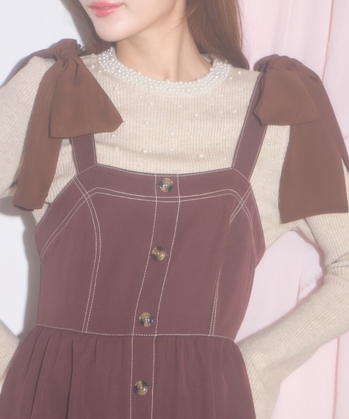 tocco closet（トッコ　クローゼット）の「【ZOZO限定】リボンショルダージャンパースカート（ジャンパースカート・レディース・ブラック/ブラウン/ワインレッド・M）」の21枚目の写真