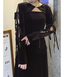 dazzlin | 2ピースリボンギャザーベロアワンピース(ワンピース)