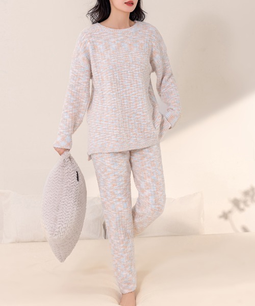 腹巻き セットアップ 長袖もちもちモールニットルームウェア 上下