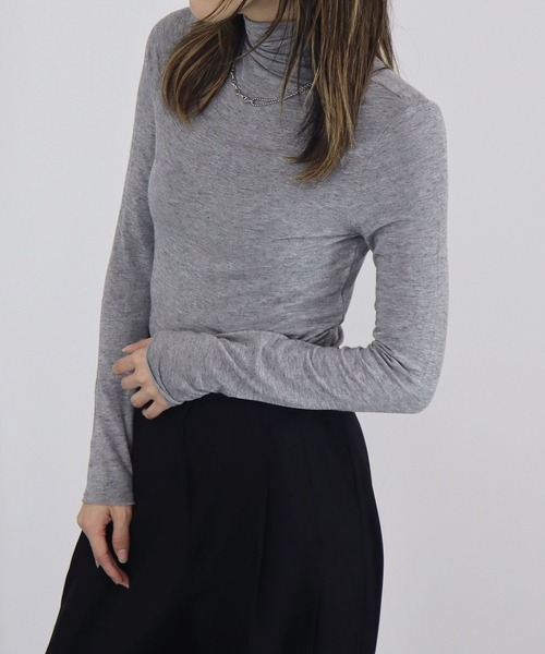【ZOZO限定】ストレッチタートルトップ 長袖 ハイネック タイト シアー 透け感 シンプル きれいめ 大人カジュアル ノームコア ワンホン グレー ホワイト 白（Tシャツ/カットソー）｜Reurie'（レウリィ）