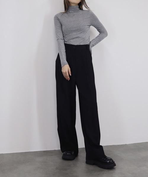 【ZOZO限定】ストレッチタートルトップ 長袖 ハイネック タイト シアー 透け感 シンプル きれいめ 大人カジュアル ノームコア ワンホン グレー ホワイト 白（Tシャツ/カットソー）｜Reurie'（レウリィ）