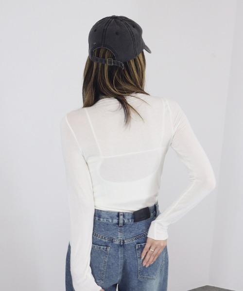 【ZOZO限定】ストレッチタートルトップ 長袖 ハイネック タイト シアー 透け感 シンプル きれいめ 大人カジュアル ノームコア ワンホン グレー ホワイト 白（Tシャツ/カットソー）｜Reurie'（レウリィ）