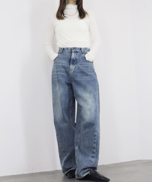 【ZOZO限定】ストレッチタートルトップ 長袖 ハイネック タイト シアー 透け感 シンプル きれいめ 大人カジュアル ノームコア ワンホン グレー ホワイト 白（Tシャツ/カットソー）｜Reurie'（レウリィ）