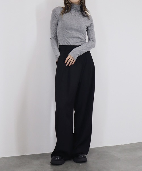 【ZOZO限定】ストレッチタートルトップ 長袖 ハイネック タイト シアー 透け感 シンプル きれいめ 大人カジュアル ノームコア ワンホン グレー ホワイト 白（Tシャツ/カットソー）｜Reurie'（レウリィ）