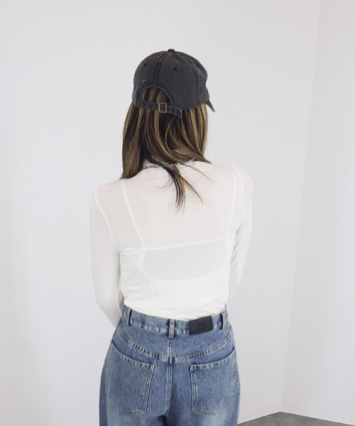 【ZOZO限定】ストレッチタートルトップ 長袖 ハイネック タイト シアー 透け感 シンプル きれいめ 大人カジュアル ノームコア ワンホン グレー ホワイト 白（Tシャツ/カットソー）｜Reurie'（レウリィ）