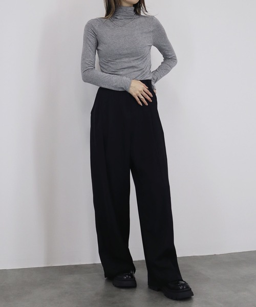 【ZOZO限定】ストレッチタートルトップ 長袖 ハイネック タイト シアー 透け感 シンプル きれいめ 大人カジュアル ノームコア ワンホン グレー ホワイト 白（Tシャツ/カットソー）｜Reurie'（レウリィ）