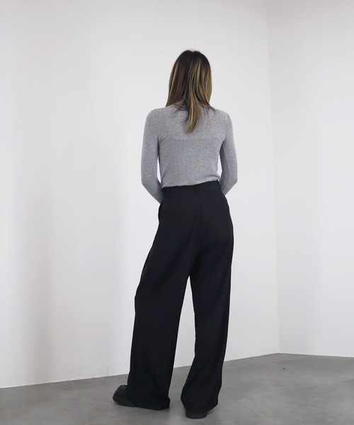 【ZOZO限定】ストレッチタートルトップ 長袖 ハイネック タイト シアー 透け感 シンプル きれいめ 大人カジュアル ノームコア ワンホン グレー ホワイト 白（Tシャツ/カットソー）｜Reurie'（レウリィ）