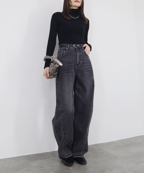 【ZOZO限定】ストレッチタートルトップ 長袖 ハイネック タイト シアー 透け感 シンプル きれいめ 大人カジュアル ノームコア ワンホン グレー ホワイト 白（Tシャツ/カットソー）｜Reurie'（レウリィ）