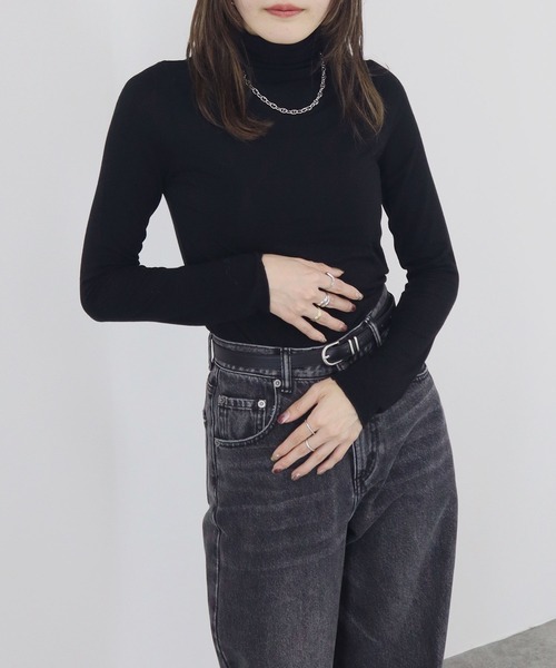 【ZOZO限定】ストレッチタートルトップ 長袖 ハイネック タイト シアー 透け感 シンプル きれいめ 大人カジュアル ノームコア ワンホン グレー ホワイト 白（Tシャツ/カットソー）｜Reurie'（レウリィ）