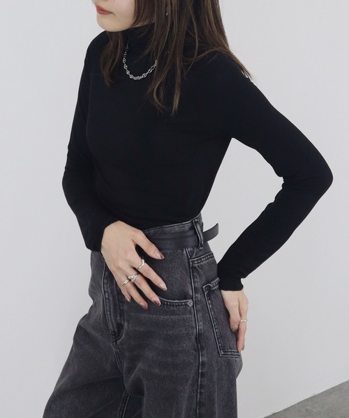 【ZOZO限定】ストレッチタートルトップ 長袖 ハイネック タイト シアー 透け感 シンプル きれいめ 大人カジュアル ノームコア ワンホン グレー ホワイト 白（Tシャツ/カットソー）｜Reurie'（レウリィ）