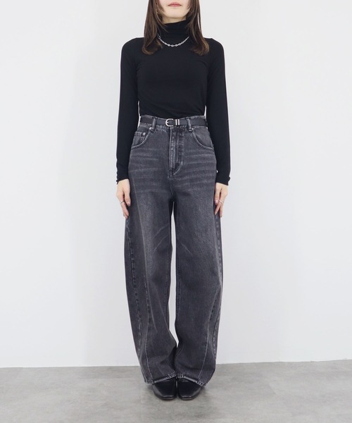 【ZOZO限定】ストレッチタートルトップ 長袖 ハイネック タイト シアー 透け感 シンプル きれいめ 大人カジュアル ノームコア ワンホン グレー ホワイト 白（Tシャツ/カットソー）｜Reurie'（レウリィ）