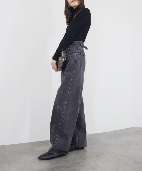 【ZOZO限定】ストレッチタートルトップ 長袖 ハイネック タイト シアー 透け感 シンプル きれいめ 大人カジュアル ノームコア ワンホン グレー ホワイト 白（Tシャツ/カットソー）｜Reurie'（レウリィ）