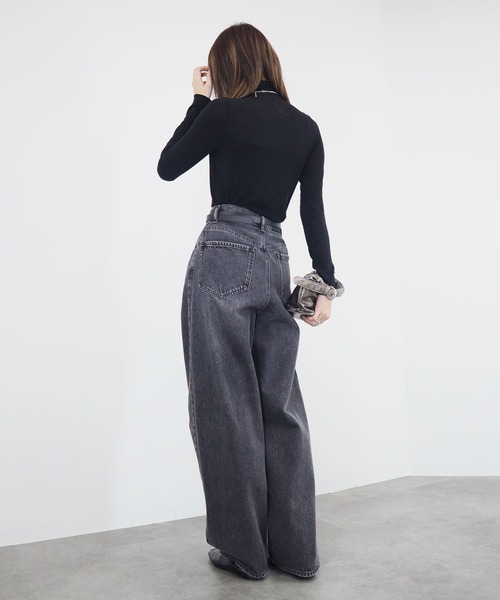 【ZOZO限定】ストレッチタートルトップ 長袖 ハイネック タイト シアー 透け感 シンプル きれいめ 大人カジュアル ノームコア ワンホン グレー ホワイト 白（Tシャツ/カットソー）｜Reurie'（レウリィ）