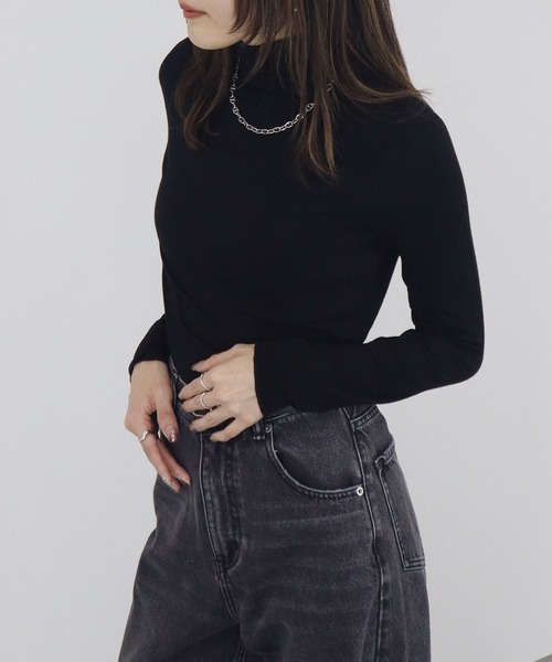 【ZOZO限定】ストレッチタートルトップ 長袖 ハイネック タイト シアー 透け感 シンプル きれいめ 大人カジュアル ノームコア ワンホン グレー ホワイト 白（Tシャツ/カットソー）｜Reurie'（レウリィ）