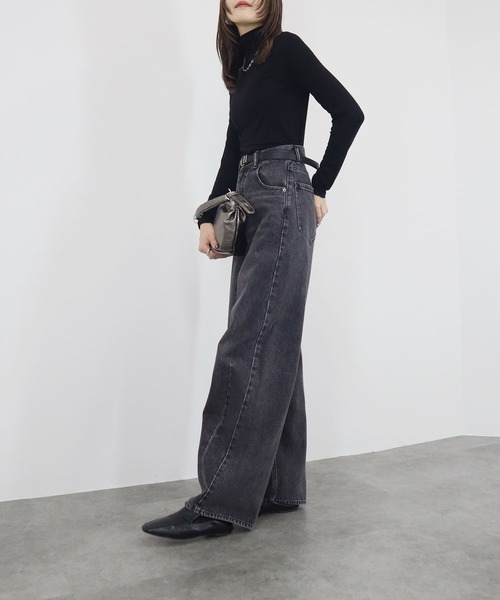 【ZOZO限定】ストレッチタートルトップ 長袖 ハイネック タイト シアー 透け感 シンプル きれいめ 大人カジュアル ノームコア ワンホン グレー ホワイト 白（Tシャツ/カットソー）｜Reurie'（レウリィ）