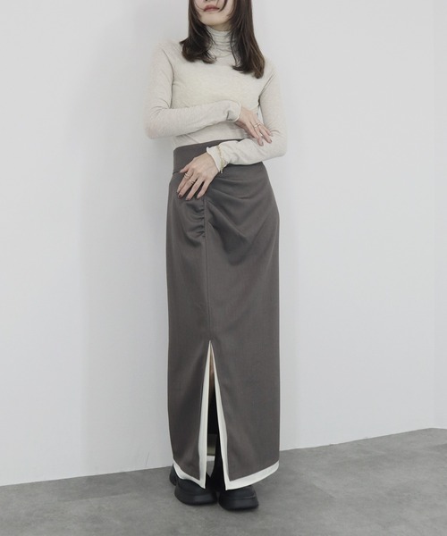 【ZOZO限定】ストレッチタートルトップ 長袖 ハイネック タイト シアー 透け感 シンプル きれいめ 大人カジュアル ノームコア ワンホン グレー ホワイト 白（Tシャツ/カットソー）｜Reurie'（レウリィ）