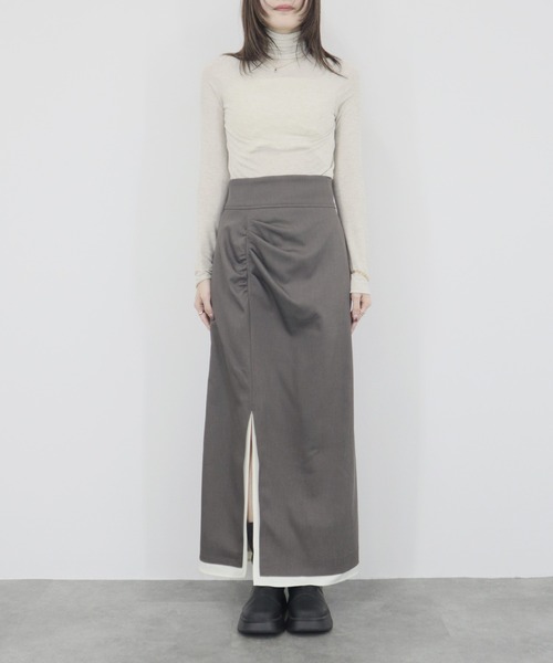 【ZOZO限定】ストレッチタートルトップ 長袖 ハイネック タイト シアー 透け感 シンプル きれいめ 大人カジュアル ノームコア ワンホン グレー ホワイト 白（Tシャツ/カットソー）｜Reurie'（レウリィ）