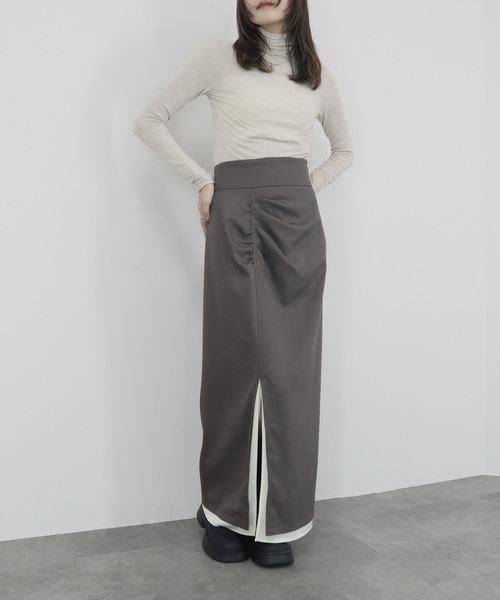 【ZOZO限定】ストレッチタートルトップ 長袖 ハイネック タイト シアー 透け感 シンプル きれいめ 大人カジュアル ノームコア ワンホン グレー ホワイト 白（Tシャツ/カットソー）｜Reurie'（レウリィ）