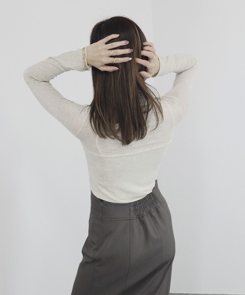 【ZOZO限定】ストレッチタートルトップ 長袖 ハイネック タイト シアー 透け感 シンプル きれいめ 大人カジュアル ノームコア ワンホン グレー ホワイト 白（Tシャツ/カットソー）｜Reurie'（レウリィ）