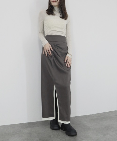 【ZOZO限定】ストレッチタートルトップ 長袖 ハイネック タイト シアー 透け感 シンプル きれいめ 大人カジュアル ノームコア ワンホン グレー ホワイト 白（Tシャツ/カットソー）｜Reurie'（レウリィ）