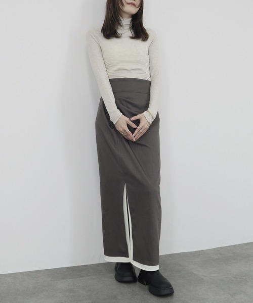 【ZOZO限定】ストレッチタートルトップ 長袖 ハイネック タイト シアー 透け感 シンプル きれいめ 大人カジュアル ノームコア ワンホン グレー ホワイト 白（Tシャツ/カットソー）｜Reurie'（レウリィ）