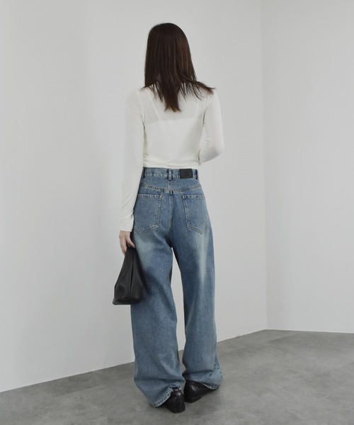 【ZOZO限定】ストレッチタートルトップ 長袖 ハイネック タイト シアー 透け感 シンプル きれいめ 大人カジュアル ノームコア ワンホン グレー ホワイト 白（Tシャツ/カットソー）｜Reurie'（レウリィ）