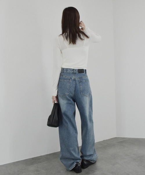 【ZOZO限定】ストレッチタートルトップ 長袖 ハイネック タイト シアー 透け感 シンプル きれいめ 大人カジュアル ノームコア ワンホン グレー ホワイト 白（Tシャツ/カットソー）｜Reurie'（レウリィ）