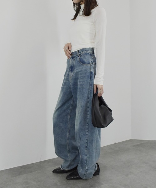 【ZOZO限定】ストレッチタートルトップ 長袖 ハイネック タイト シアー 透け感 シンプル きれいめ 大人カジュアル ノームコア ワンホン グレー ホワイト 白（Tシャツ/カットソー）｜Reurie'（レウリィ）