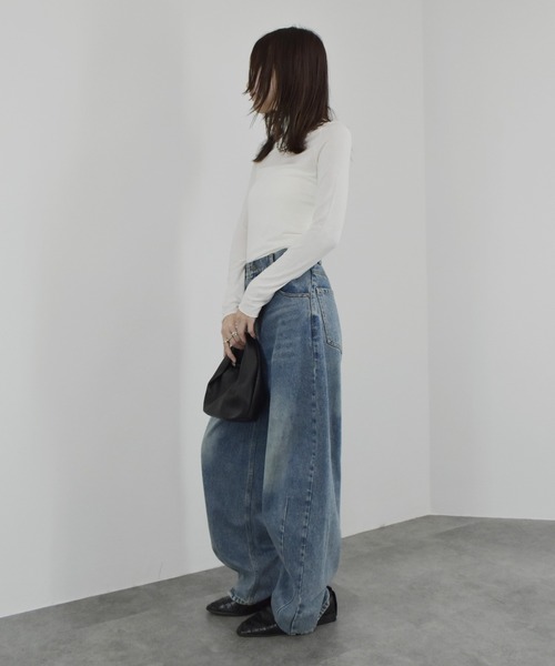 【ZOZO限定】ストレッチタートルトップ 長袖 ハイネック タイト シアー 透け感 シンプル きれいめ 大人カジュアル ノームコア ワンホン グレー ホワイト 白（Tシャツ/カットソー）｜Reurie'（レウリィ）