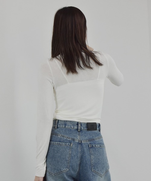 【ZOZO限定】ストレッチタートルトップ 長袖 ハイネック タイト シアー 透け感 シンプル きれいめ 大人カジュアル ノームコア ワンホン グレー ホワイト 白（Tシャツ/カットソー）｜Reurie'（レウリィ）