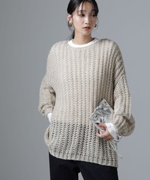 【美品】Drawer ローゲージ　クルーネックニット　モヘヤ　ウール　ベージュ☻ ミモレ別注】スローン シルククルーネックニット 〈ベージュ