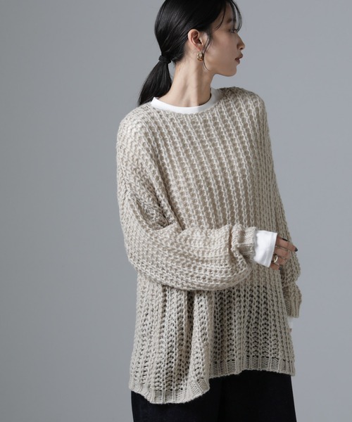 新品☆ANAYI ウールモヘヤ　ケーブルニットプルオーバー／23区、ロペ セール】 レーシー切替プルオーバー （ニット・セーター