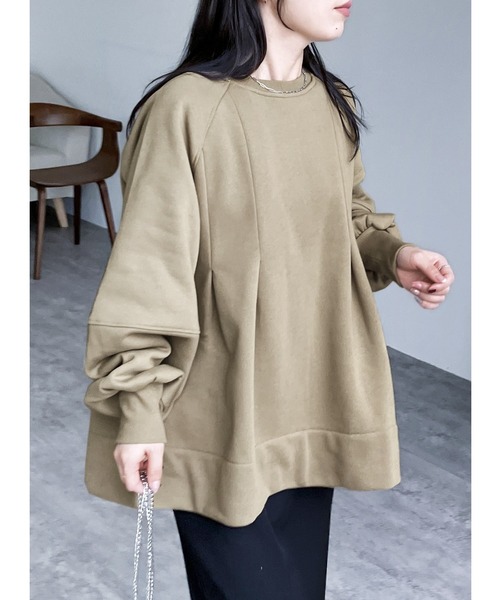 reca(レカ)の「裏起毛タックAラインスウェットプルオーバー(スウェット・レディース・キナリ/ブラック/オリーブ/トップグレー/キャメル・FREE)」の4枚目の写真