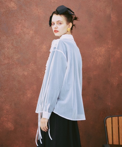 manana suerte（マニャーナスエルテ）の「シアーフリルシャツ（シャツ/ブラウス・レディース・ブラック/イエロー/ホワイト/ピンク・FREE）」の7枚目の写真