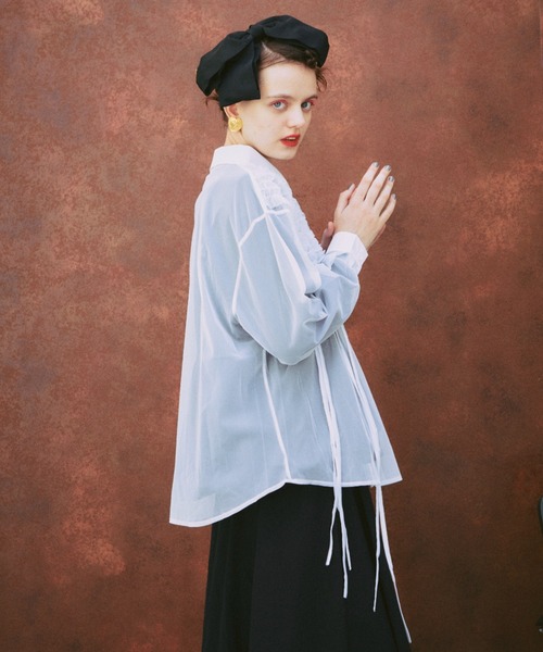 manana suerte（マニャーナスエルテ）の「シアーフリルシャツ（シャツ/ブラウス・レディース・ブラック/イエロー/ホワイト/ピンク・FREE）」の9枚目の写真