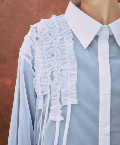 manana suerte（マニャーナスエルテ）の「シアーフリルシャツ（シャツ/ブラウス・レディース・ブラック/イエロー/ホワイト/ピンク・FREE）」の10枚目の写真