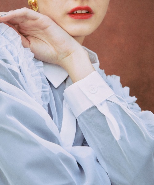 manana suerte（マニャーナスエルテ）の「シアーフリルシャツ（シャツ/ブラウス・レディース・ブラック/イエロー/ホワイト/ピンク・FREE）」の11枚目の写真