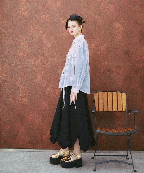 manana suerte（マニャーナスエルテ）の「シアーフリルシャツ（シャツ/ブラウス・レディース・ブラック/イエロー/ホワイト/ピンク・FREE）」の15枚目の写真