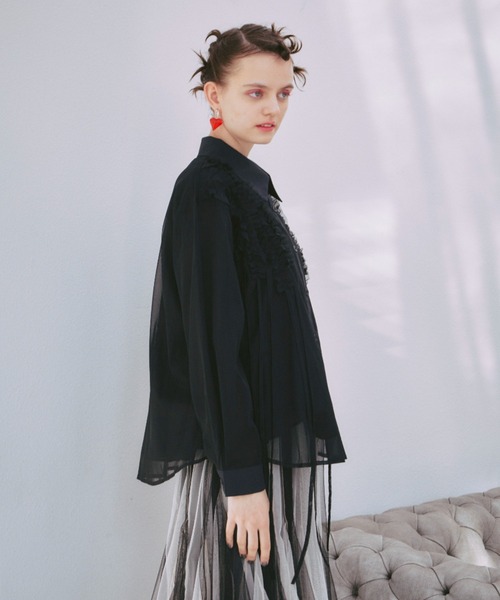 manana suerte（マニャーナスエルテ）の「シアーフリルシャツ（シャツ/ブラウス・レディース・ブラック/イエロー/ホワイト/ピンク・FREE）」の20枚目の写真