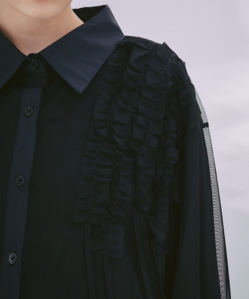 manana suerte（マニャーナスエルテ）の「シアーフリルシャツ（シャツ/ブラウス・レディース・ブラック/イエロー/ホワイト/ピンク・FREE）」の21枚目の写真