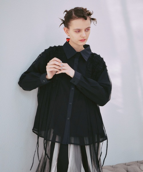 manana suerte（マニャーナスエルテ）の「シアーフリルシャツ（シャツ/ブラウス・レディース・ブラック/イエロー/ホワイト/ピンク・FREE）」の18枚目の写真