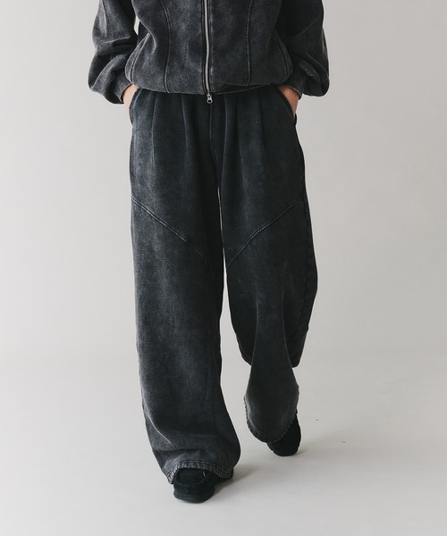 Adoon plain(アドーンプレーン)の「【セットアップ対応】TWO TUCK SWITCHING SWEAT PANTS / 2タック切り替えワイドパンツ(スウェットパンツ・メンズ・杢グレー/ブラック・MEDIUM/LARGE)」の6枚目の写真