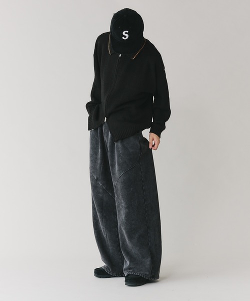 Adoon plain(アドーンプレーン)の「【セットアップ対応】TWO TUCK SWITCHING SWEAT PANTS / 2タック切り替えワイドパンツ(スウェットパンツ・メンズ・杢グレー/ブラック・MEDIUM/LARGE)」の20枚目の写真
