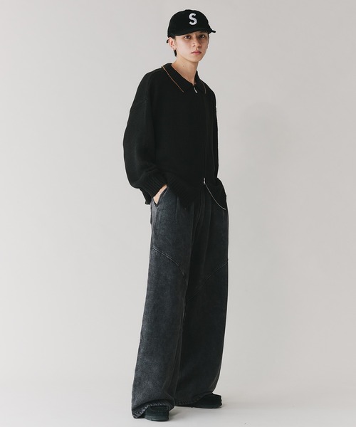 Adoon plain(アドーンプレーン)の「【セットアップ対応】TWO TUCK SWITCHING SWEAT PANTS / 2タック切り替えワイドパンツ(スウェットパンツ・メンズ・杢グレー/ブラック・MEDIUM/LARGE)」の21枚目の写真